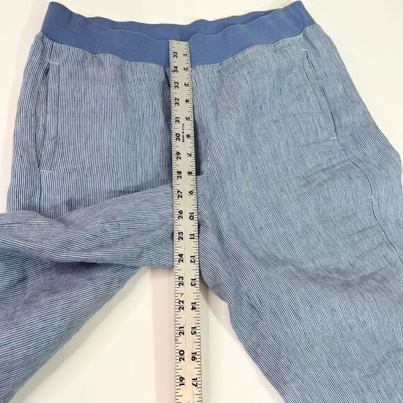 J.Jill Love Linen Pants Womens Small Blue Striped Cropped Wide Leg Elastic Waist - Picture 6 of 10